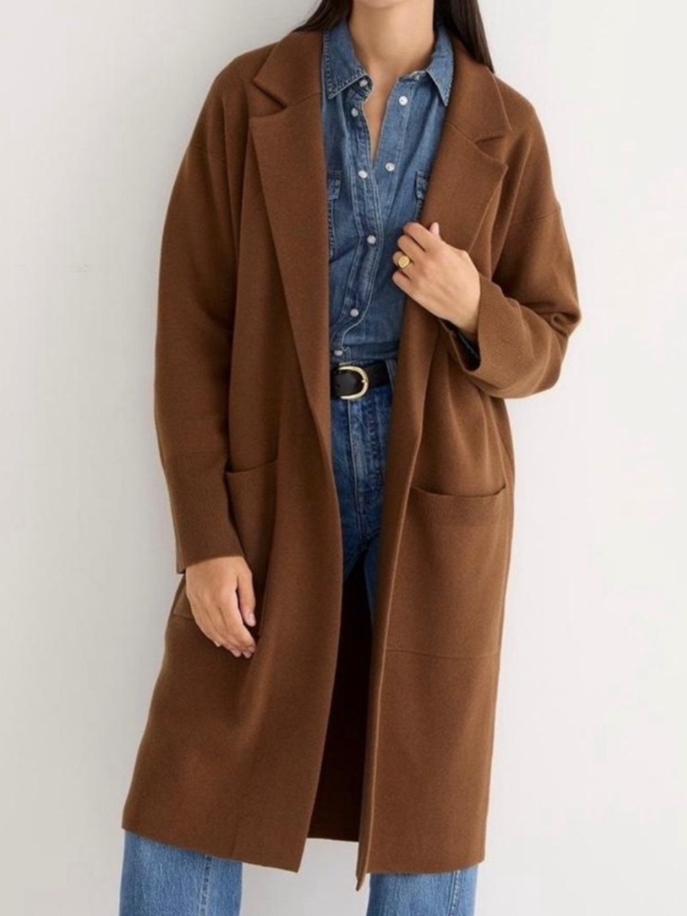 J.Crew Ella open-front long sweater-blazer In walnut dark brown duster small
